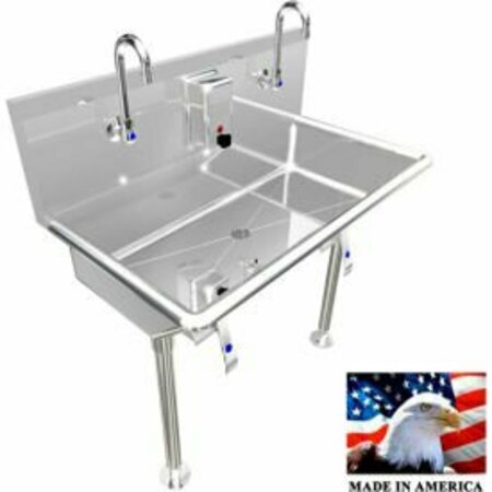 BEST SHEET METAL. BSM Inc. Stainless Steel Sink, 2 User w/Knee Valve Operated Faucets Straight Legs 36"L X 20"W X 8"D 021K36208L